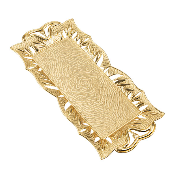 Osena Yaprak Rectangular Pewter Metal Golden Serving Tray Turkey Made - 349-2-18