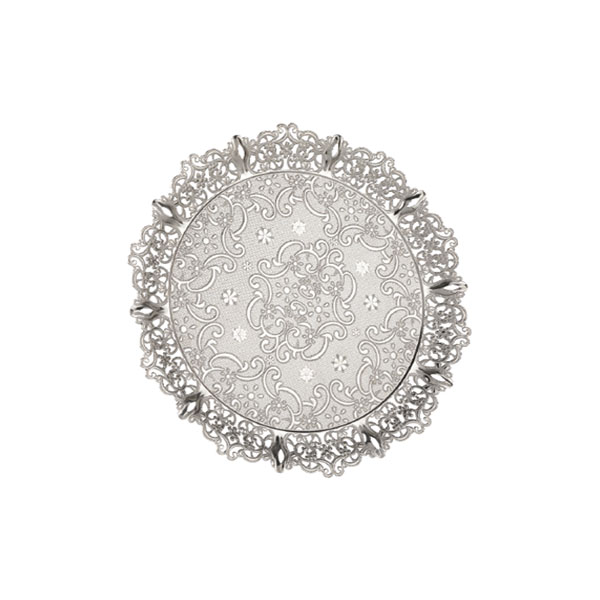 Osena Motif Round Pewter Metal Silver Serving Tray Turkey Made - 355-2-11