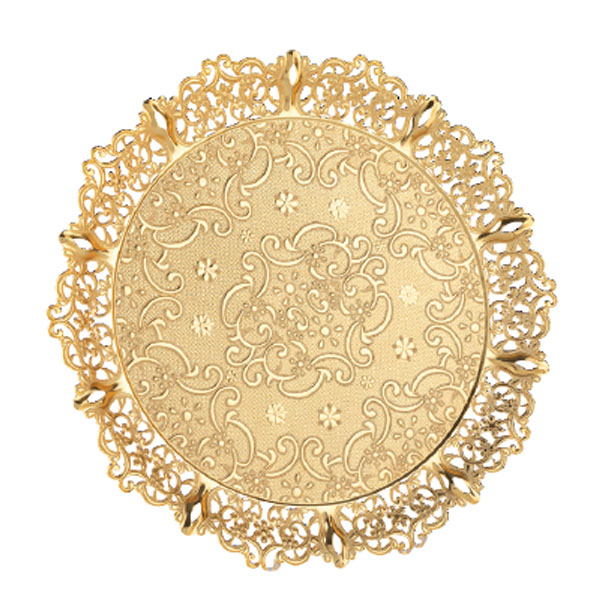 Osena Motif Round Pewter Metal Golden Serving Tray Turkey Made - 355-6-18