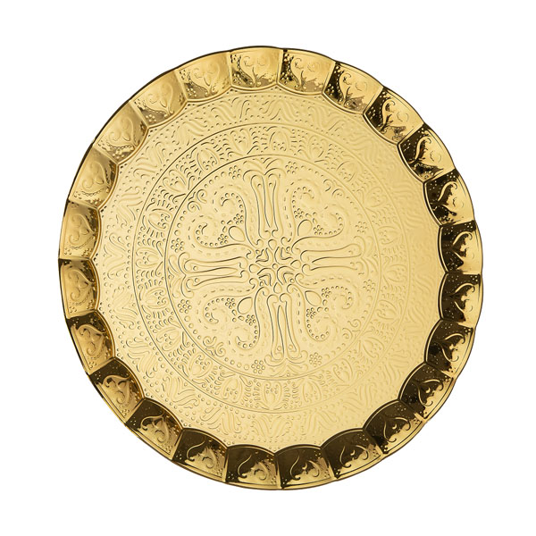 Osena Payitaht Sheet Pewter Metal Golden Serving Tray Turkey Made Diameter Ø35CM - 95-266-6-18