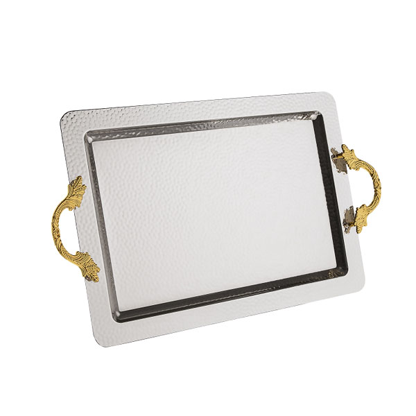 Osena Damla Pewter Metal Rectangular Silver Tray Made 53X33CM - 95-323-K-6-11