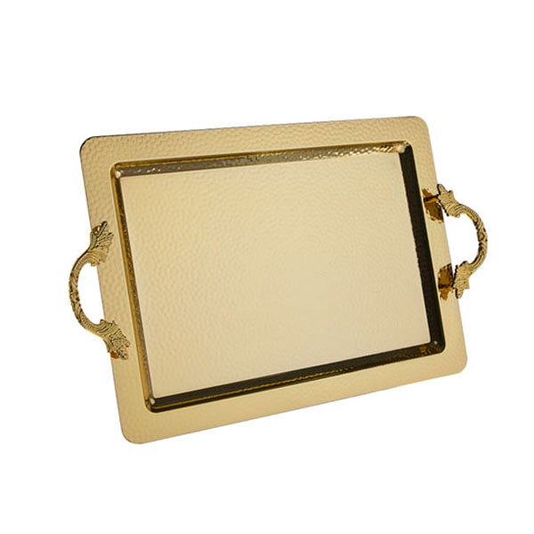 Osena Damla Pewter Metal Rectangular Golden Tray Made 53X33CM - 95-323-K-6-18