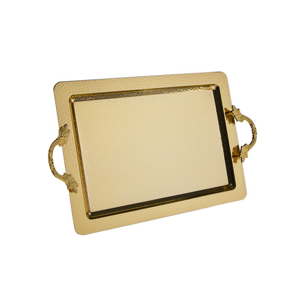 Osena Damla Pewter Metal Rectangular Golden Tray Turkey Made 44X25CM - 95-323-K-4-18