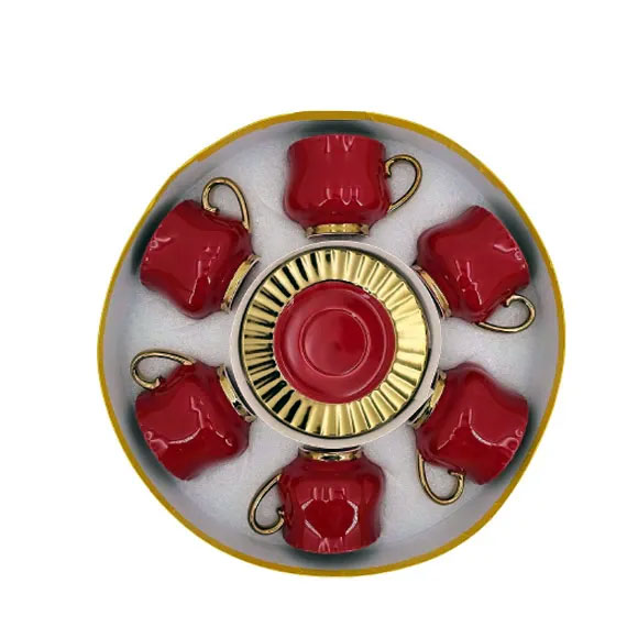 ANGELA Crimson Ceramic Tea Cup and Saucer Set of 6 - MG274