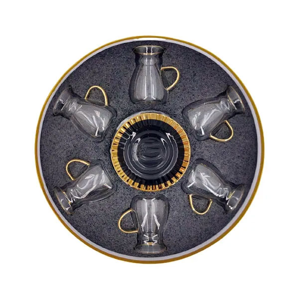 ANGELA Glass Tea Cup with Ceramic Saucer Set of 6 - MG227