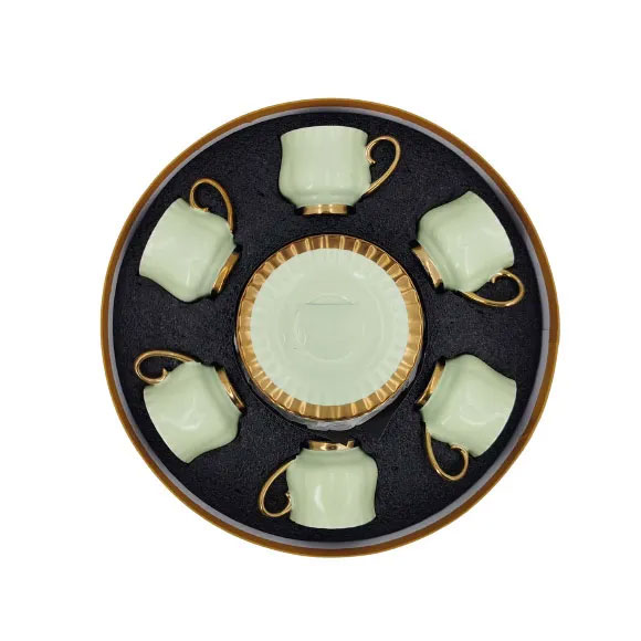 ANGELA Greeno Ceramic Tea Cup and Saucer Set of 6 - MG209