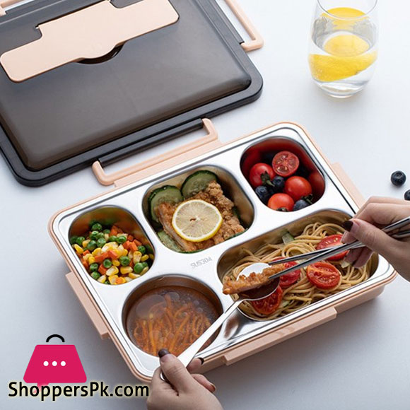 Tandomei Lunch Box Leak-proof Stainless Steel Lunch Containers with 5 Compartments Chopsticks Spoon for School Work