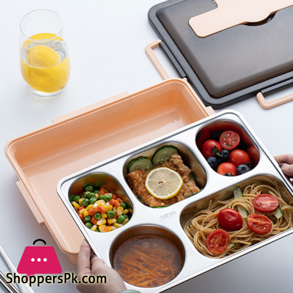 Tandomei Lunch Box Leak-proof Stainless Steel Lunch Containers with 5 Compartments Chopsticks Spoon for School Work
