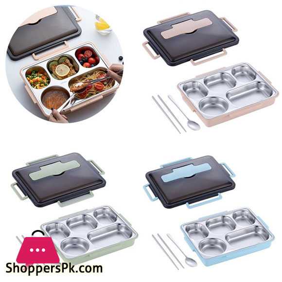 Tandomei Lunch Box Leak-proof Stainless Steel Lunch Containers with 5 Compartments Chopsticks Spoon for School Work