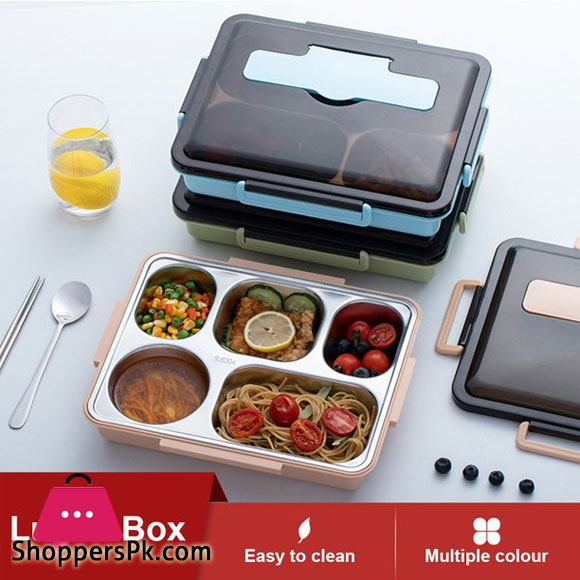 Tandomei Lunch Box Leak-proof Stainless Steel Lunch Containers with 5 Compartments Chopsticks Spoon for School Work