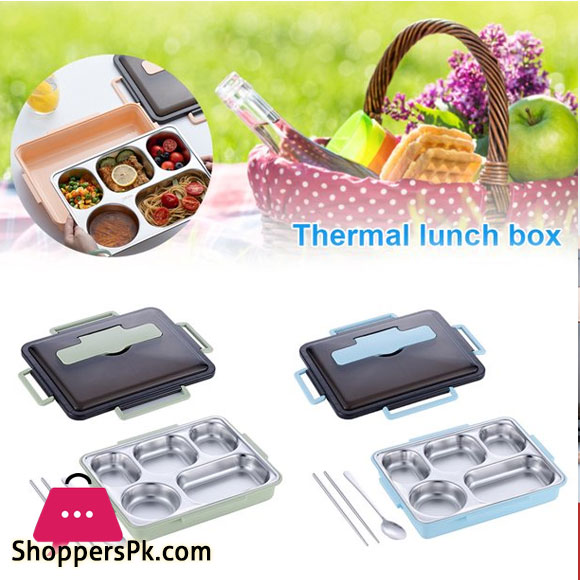 Tandomei Lunch Box Leak-proof Stainless Steel Lunch Containers with 5 Compartments Chopsticks Spoon for School Work
