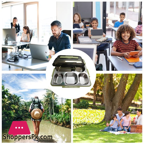 Tandomei Lunch Box Leak-proof Stainless Steel Lunch Containers with 5 Compartments Chopsticks Spoon for School Work