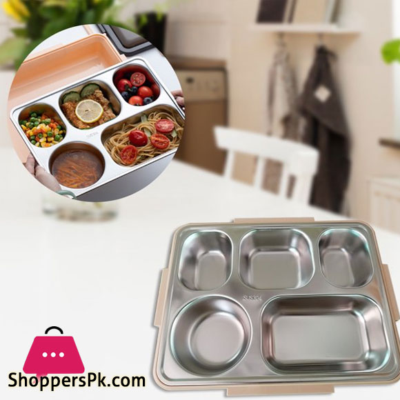 Tandomei Lunch Box Leak-proof Stainless Steel Lunch Containers with 5 Compartments Chopsticks Spoon for School Work