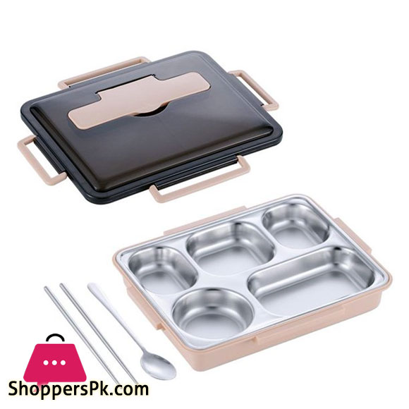Tandomei Lunch Box Leak-proof Stainless Steel Lunch Containers with 5 Compartments Chopsticks Spoon for School Work
