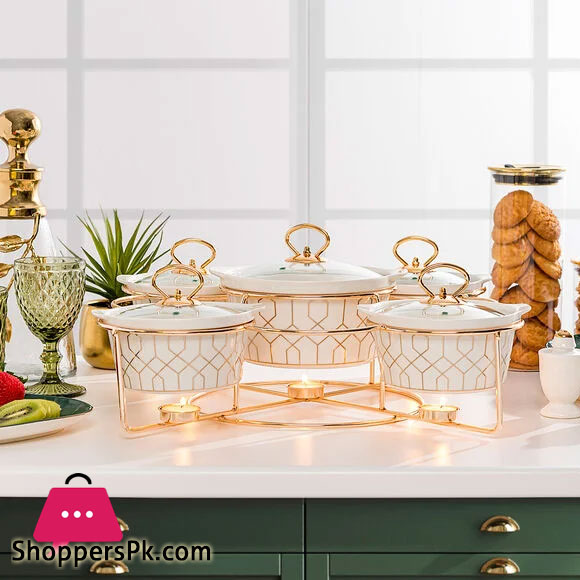 Brilliant Round Casserole Serving 5 Pcs Food Warmer With Stand - BR0155