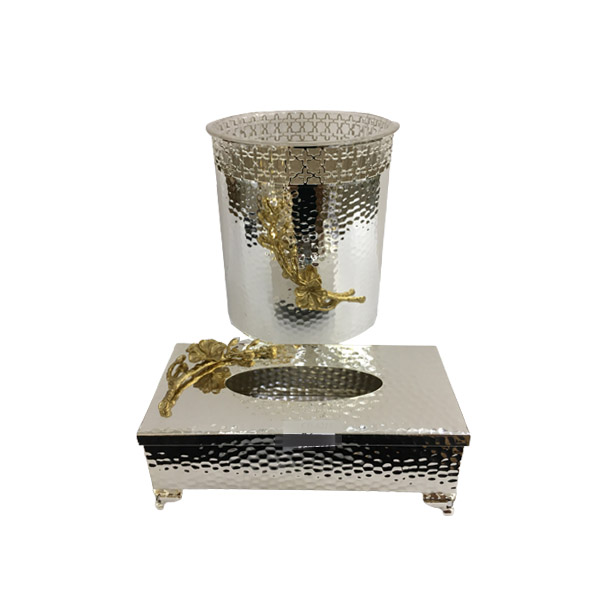 Orchid Silver Plated Fancy Dustbin & Tissue Box Set - CD6215