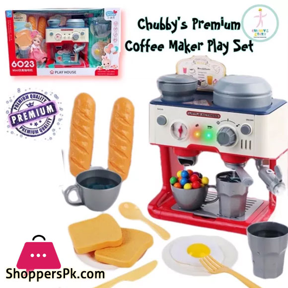 Chubbys Coffee Maker Bakery Play Set Simulation Misting Spray + Light + Sound Learning Kid Toy Gift