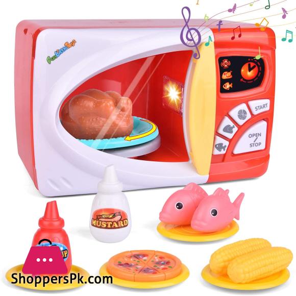 Kids Kitchen Play Set, Pretend Play Set with Toy Microwave for Kids, Play Food Dishes and Accessories