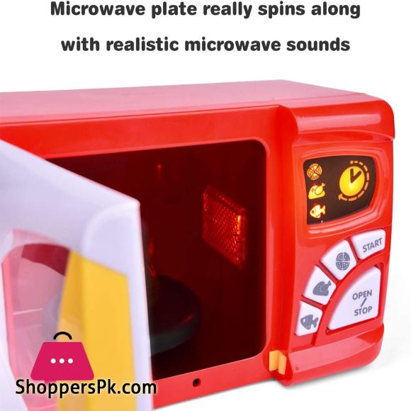 Kids Kitchen Play Set, Pretend Play Set with Toy Microwave for Kids, Play Food Dishes and Accessories