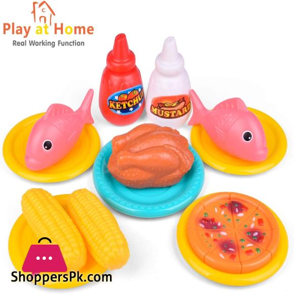 Kids Kitchen Play Set, Pretend Play Set with Toy Microwave for Kids, Play Food Dishes and Accessories