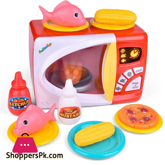 Kids Kitchen Play Set, Pretend Play Set with Toy Microwave for Kids, Play Food Dishes and Accessories