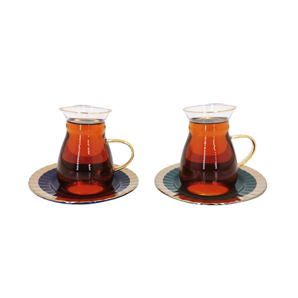 ANGELA Glass Tea Cup with Ceramic Saucer Set of 6 - MG223