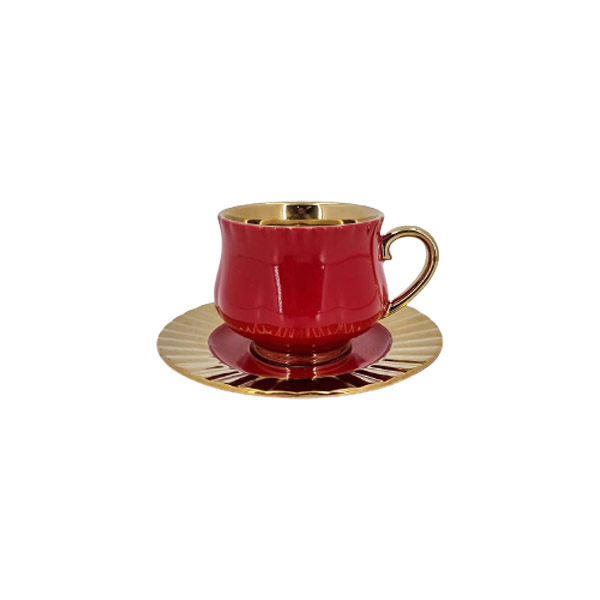 ANGELA Crimson Ceramic Tea Cup and Saucer Set of 6 - MG274