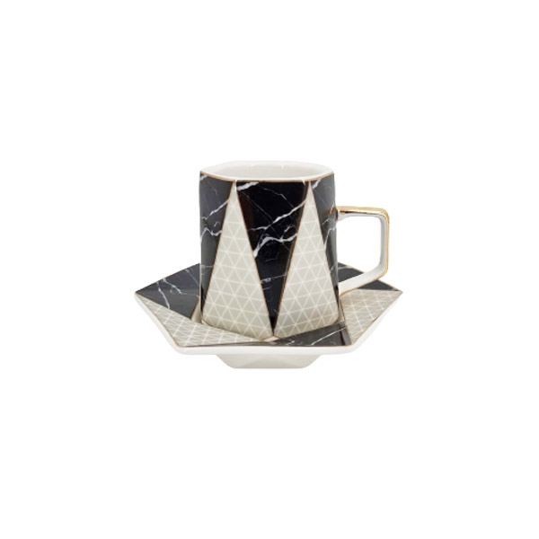 ANGELA Nero Ceramic Tea Cup and Saucer Set of 6 - MG334