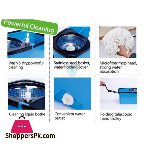 Microfiber Big Spin Mop With Stainless Steel Basket & Wheels+ Mop Heads Sports Car Mop