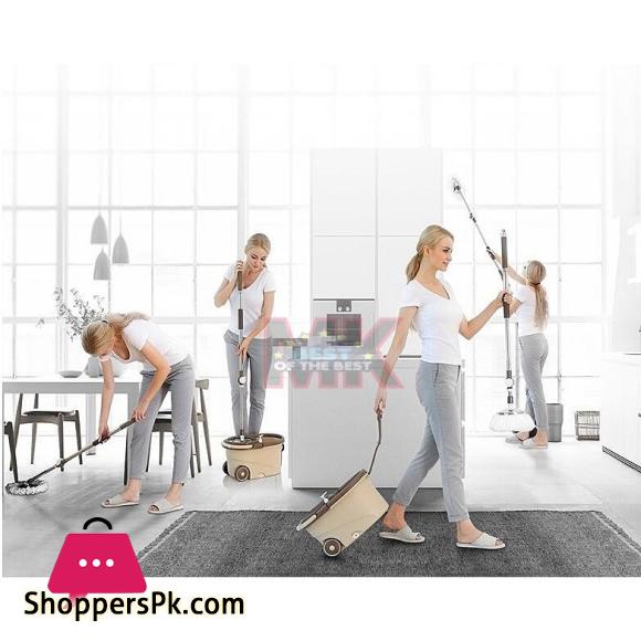 Microfiber Big Spin Mop With Stainless Steel Basket & Wheels+ Mop Heads Sports Car Mop