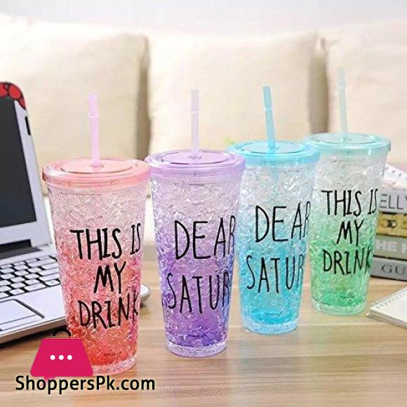 New Ice Cup Acrylic Frosty Mason Jar Freezing Gel Ice Cup with Straw and Lid for Juice, Soft Drinks, Water, 450 ml Best GIFT