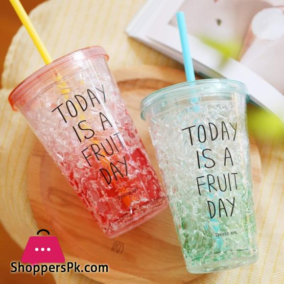 New Ice Cup Acrylic Frosty Mason Jar Freezing Gel Ice Cup with Straw and Lid for Juice, Soft Drinks, Water, 450 ml Best GIFT