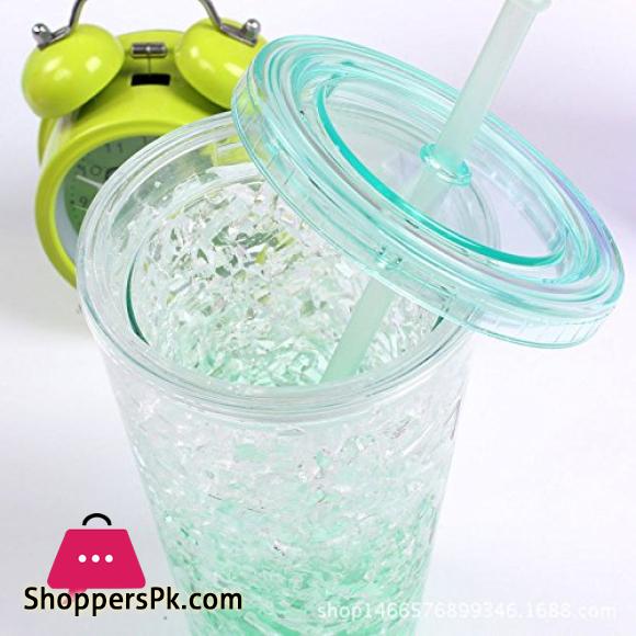 New Ice Cup Acrylic Frosty Mason Jar Freezing Gel Ice Cup with Straw and Lid for Juice, Soft Drinks, Water, 450 ml Best GIFT