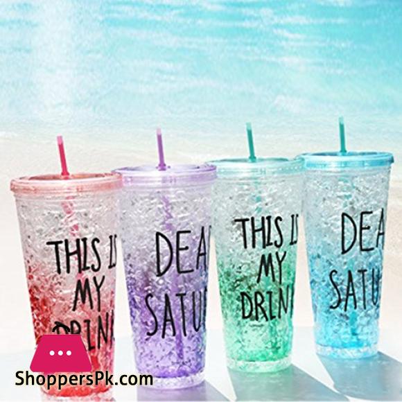 New Ice Cup Acrylic Frosty Mason Jar Freezing Gel Ice Cup with Straw and Lid for Juice, Soft Drinks, Water, 450 ml Best GIFT