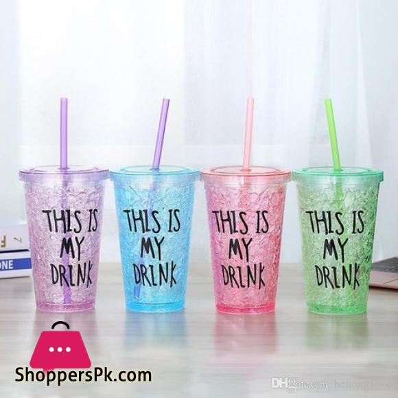 New Ice Cup Acrylic Frosty Mason Jar Freezing Gel Ice Cup with Straw and Lid for Juice, Soft Drinks, Water, 450 ml Best GIFT