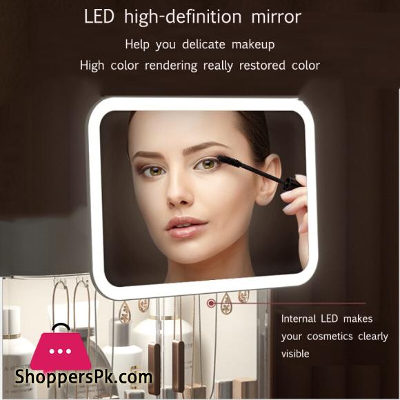 New Makeup Organizer With Mirror LED Light Large Capacity Jewelry Rack Cosmetic Organizer Skincare Lipstick Cosmetic Storage Box