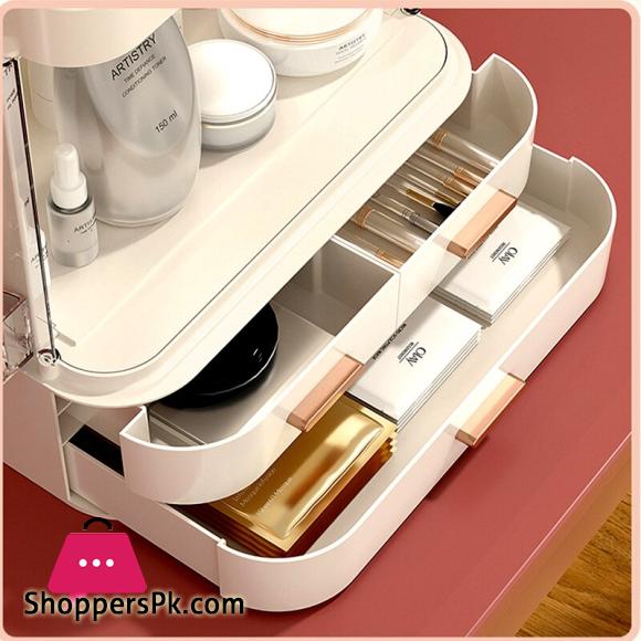 New Makeup Organizer With Mirror LED Light Large Capacity Jewelry Rack Cosmetic Organizer Skincare Lipstick Cosmetic Storage Box