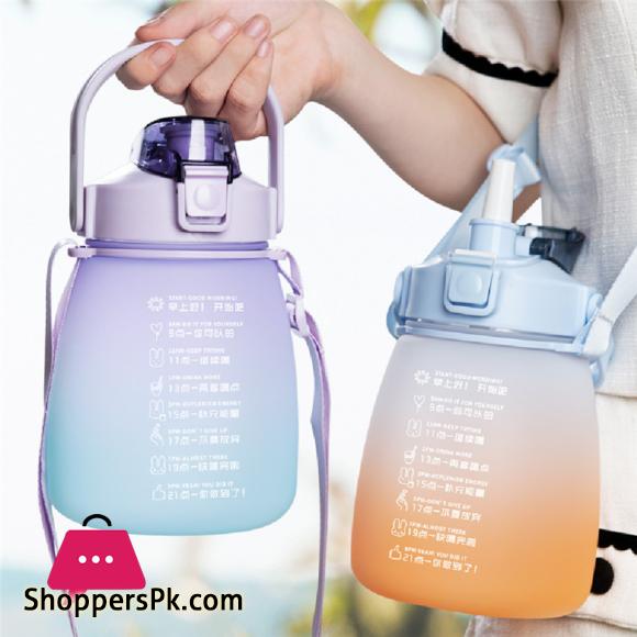 Plastic Water Bottle1.3L With Time Marker Strap Straw Leak Proof Cup Portable Fitness Gym Camping Outdoor Sports Bottle BPA Free