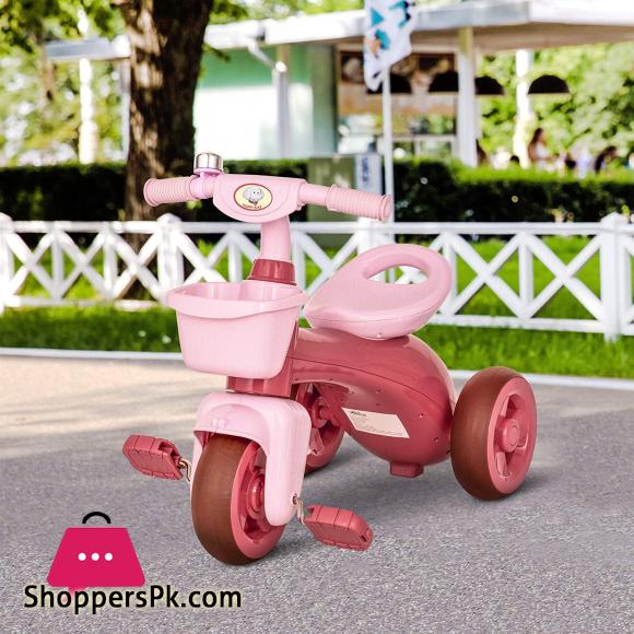 Baoli Tricycle 3-Wheeler Ride-on Toy with 2 Storage Baskets on Front & Back & Non-Slip Handlebar, Pink