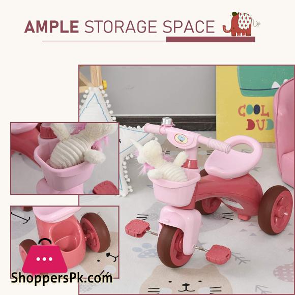 Baoli Tricycle 3-Wheeler Ride-on Toy with 2 Storage Baskets on Front & Back & Non-Slip Handlebar, Pink