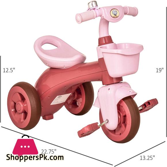 Baoli Tricycle 3-Wheeler Ride-on Toy with 2 Storage Baskets on Front & Back & Non-Slip Handlebar, Pink