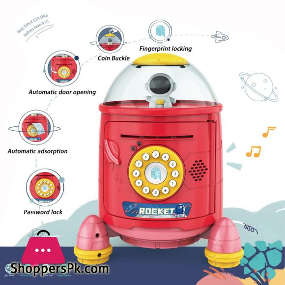 Space Rocket Electronic Piggy Bank Toy Savings Money Saving Box Moneybox Automatic Roll Money Fingerprint Password Insurance