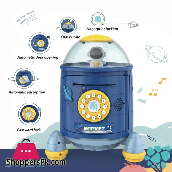 Space Rocket Electronic Piggy Bank Toy Savings Money Saving Box Moneybox Automatic Roll Money Fingerprint Password Insurance
