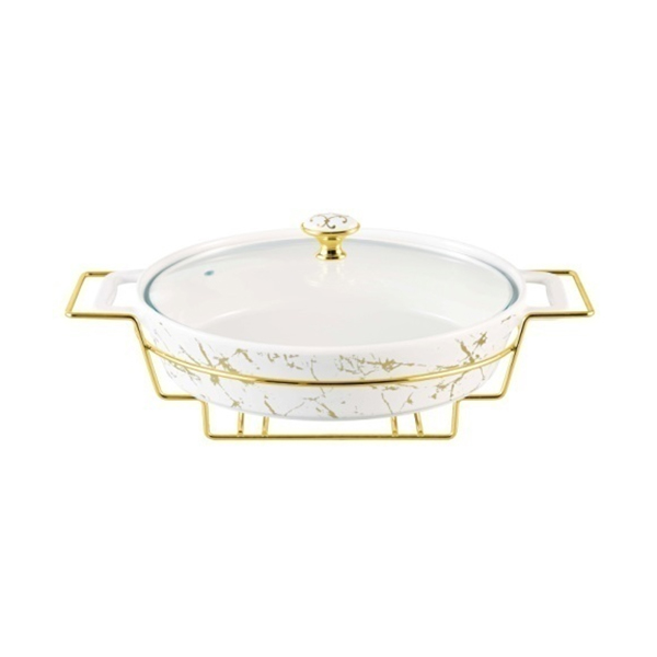Brilliant Oval Casserole Serving Dish Food Warmer With Tea Light Candle Stand 17- Inch - BR04015