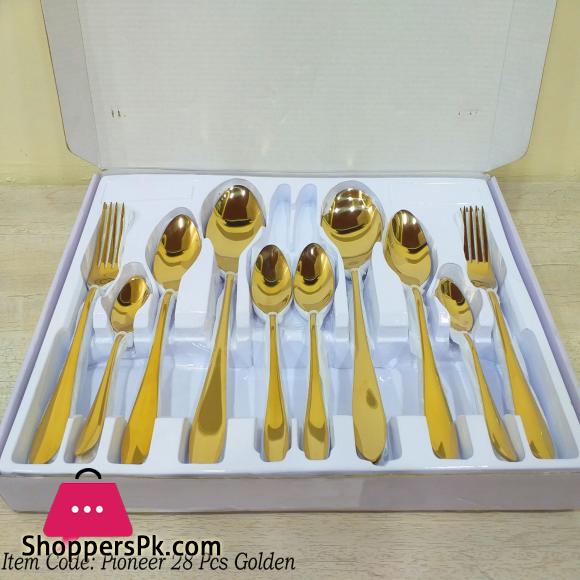 29 Pcs Stainless Steel Golden Cutlery Set Printed Box- Stylish Durable- New Design