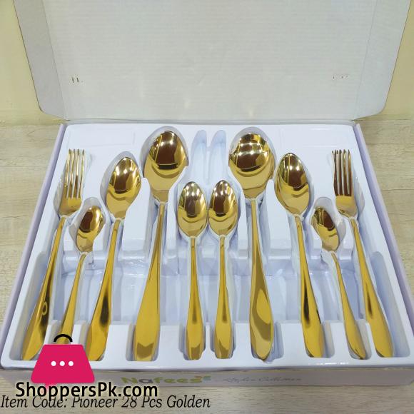 29 Pcs Stainless Steel Golden Cutlery Set Printed Box- Stylish Durable- New Design