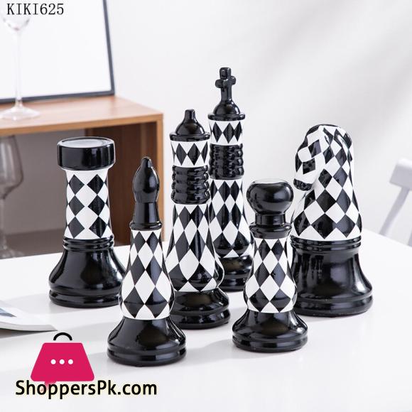 6 pcs set Creative Ceramic Black and White Chess pieces Decoration Office Desktop Ornaments Book Shelf Chess Pieces Crafts Decor