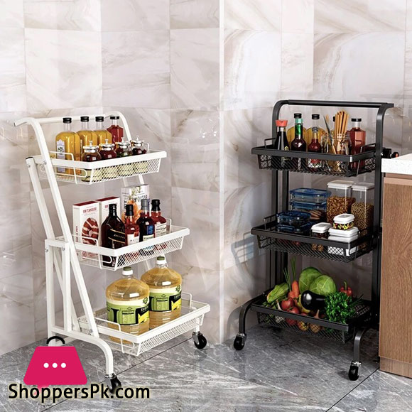 Kitchen Floor Trolley Rack Multifunctional Parallel Folding Vegetable and Fruit Storage Basket 360 Degree Rotation