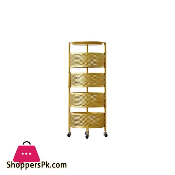Luxury Rotatable Storage Basket Rolling Utility Cart with Handle Vegetables Basket Spice Cart Rack for Bathroom Living Room – 3 Layer