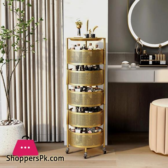 Luxury Rotatable Storage Basket Rolling Utility Cart with Handle Vegetables Basket Spice Cart Rack for Bathroom Living Room – 4 Layer